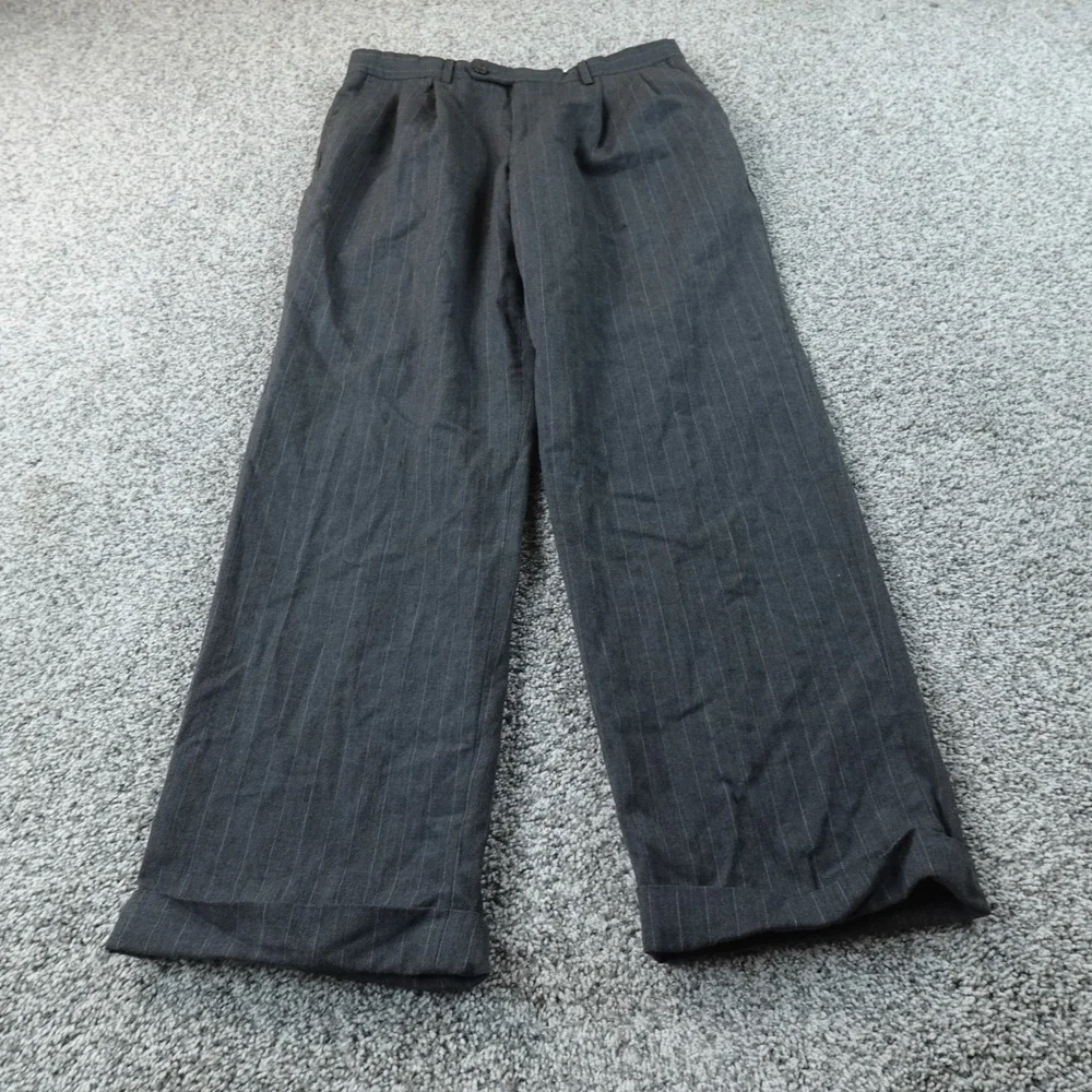 Ralph Lauren Pants Mens 32X30 Gray Wool Pinstripe Dress Trouser Pleated Cuffed